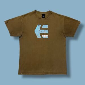 Vintage Etnies Shirt 90s y2k BMX Skater Graphic Tee Faded Brown Cotton Medium